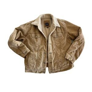 Vintage Gap Sherpa Lined Corduroy Jacket Coat Mens Large Brown Tan Trucker Y2K